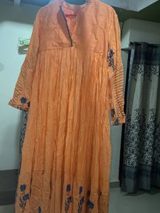 Orange Embroidered Cotton Kurta