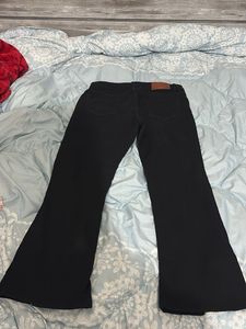 Black Flare Pants with Grommet Detail