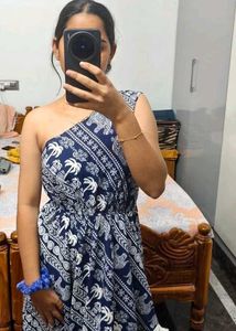 Blue Printed One Shoulder Dress