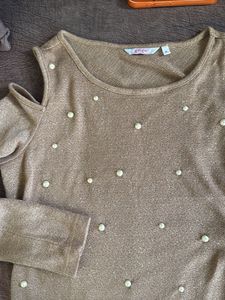 Sparkly Cold Shoulder Top with Pearls
