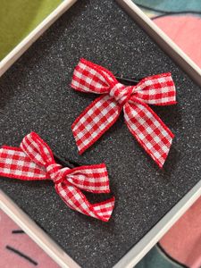 Red Gingham Bow Hair Clips
