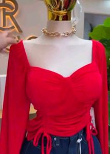 Red Ruched Off-Shoulder Top