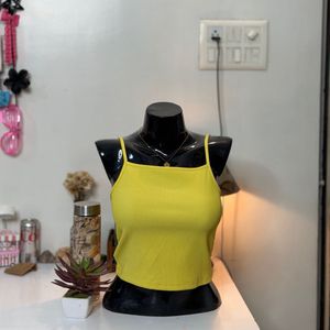 Yellow Ribbed Cropped Cami Top