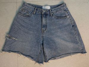 Distressed Cut-Out Denim Shorts