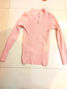 Pink Ribbed Mock Neck Top