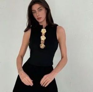 Chic Black Rose Embellished Top