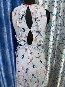 Light Blue Floral Cut-Out Dress