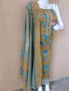 Mustard Floral Kurta Set with Dupatta