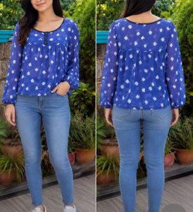 Blue Printed Casual Blouse