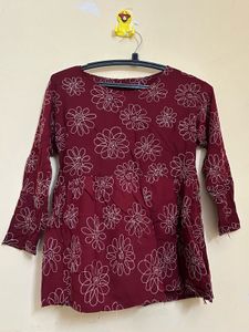 Maroon Kurta with White Floral Print