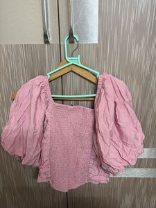 Pink Smocked Puff Sleeve Top