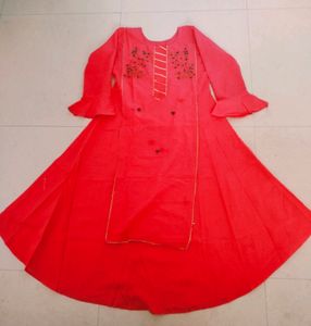 Red Embroidered Kurti Dress