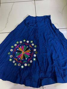 Boho Embroidered Mirror Work Blue Maxi Skirt