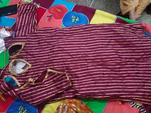 Maroon & Gold Striped Kurti