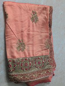 Elegant Peach Embroidered Saree