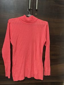 Coral Ribbed Turtleneck Sweater