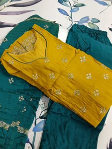Beautiful Yellow Kurta Set with Teal Pants
