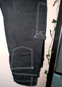 Black Cargo Pants with White Stitching