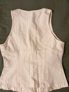 Sleeveless White Zip-Up Top