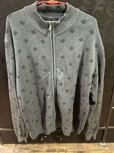 Men's Grey Patterned Zip-Up Cardigan