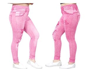 Women's Pink Printed Denim Look Jeggings | Stretch