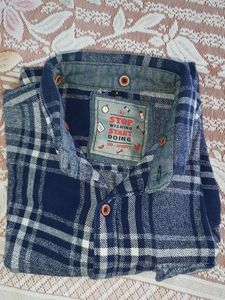 Blue &amp; White Plaid Flannel Shirt