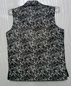 Stylish Black &amp; White Printed Nehru Jacket