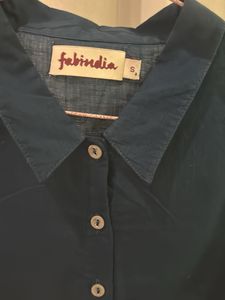 Fabindia Teal Button-Down Dress