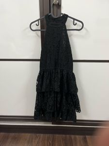 Black Lace Tiered Halter Dress