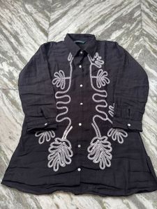 Elegant Black Kurta with White Embroidery
