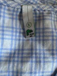 Light Blue Plaid Puff Sleeve Top