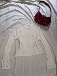 Cream Long Sleeve Distressed Top