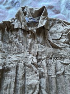 Crinkled Long Sleeve Button-Up Shirt