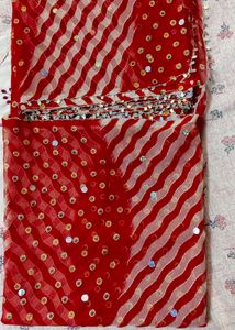 New Unused Vibrant Red Sequined Saree