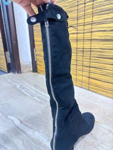 Black Suede Knee-High Boots