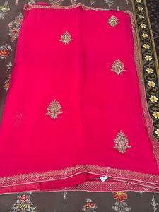 Vibrant Pink Embroidered Saree used