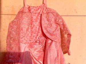 Hot Pink Gown For Girls With Detachable Shrug🎉