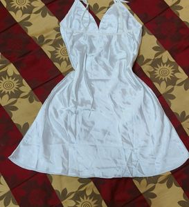 New With Tag White Satin And Net Nighty