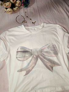 Cute Bow Graphic White T-Shirt