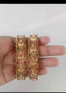 Exquisite Lakshmi Bangles with Red &amp; Green Stones