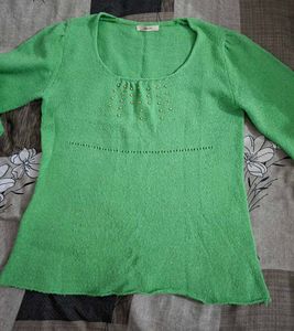 Green Beaded Neckline Sweater Top