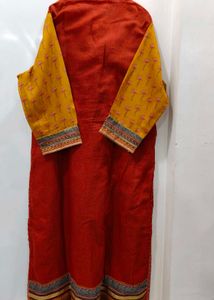 BIBA Yellow &amp; Red Floral Print Kurti