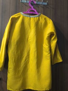 Beautiful Yellow Kurta with Embellished Neckline
