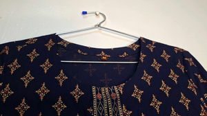 Navy Blue Layered Geometric Print Kurti