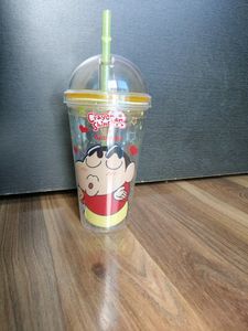 Kids Cartoon Print Milk Glass With Straw