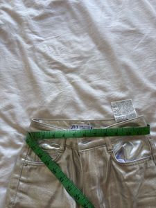 Zara Metallic Straight Jeans Silver