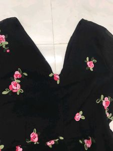 Cute Black Floral Bell Sleeve Dress