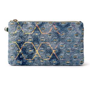 Blue Tweed Hobo Bag with Pouch