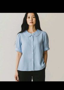 Cute Peter Pan Collar Blue Top