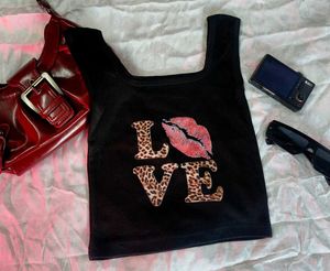 Cute Leopard text black Tank top 🪩💋